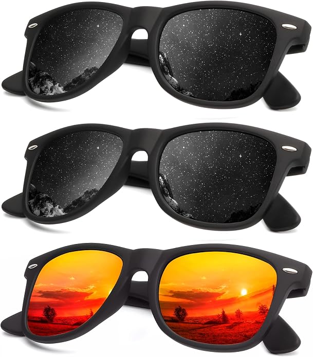 KALIYADI Polarized Sunglasses for Men and Women Matte Finish Sun glasses Color Mirror Lens UV Blocking (3 Pack)