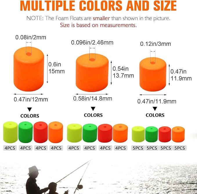 Dovesun 220/104/80/60/54/52/42pcs Pompano Rig Floats for Surf Fishing Foam Bobbers for Fishing Fly Fishing Bobbers Floats Bright Color Kit/Round/Cylindrical/Heart/Bullet/Pill/Spin Shape