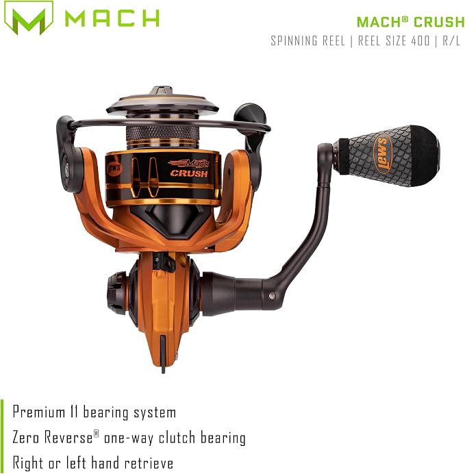 Lew's MACH Crush Spinning Fishing Reel, 6.2:1 Gear Ratio, Right or Left-Hand Retrieve, Aluminum Frame, Premium 11 Bearing System