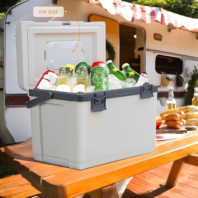Ultra-Light 30 Quart Hard Cooler Insulated Portable Ice Chest Box for Drink, Beverage, Beach, Camping, Picnic, Fishing, Boat, Barbecue, 30% Lighter Than Rotomolded Coolers Keeps Ice for 3+ Days