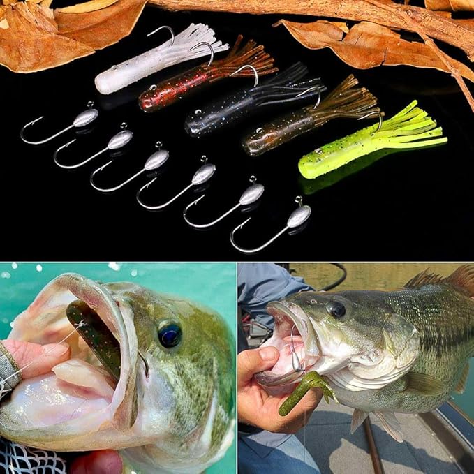Tube-Baits-for-Bass-Fishing-Lures-Soft-Plastic-Bait-Worm-Tube Jigs Kit with Smallmouth Large Mouth Bass Lake Trout