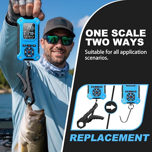 SNAIL TRAIL 8 Storage Bins Digital Fishing Scale & Lip Gripper with Auto-Rank, Large & High Contrast Backlit LCD Display, Multi-Mode(LB, LB-OZ, KG), 50 lbs Tournament Bass Fish Weigher, Gift for Men