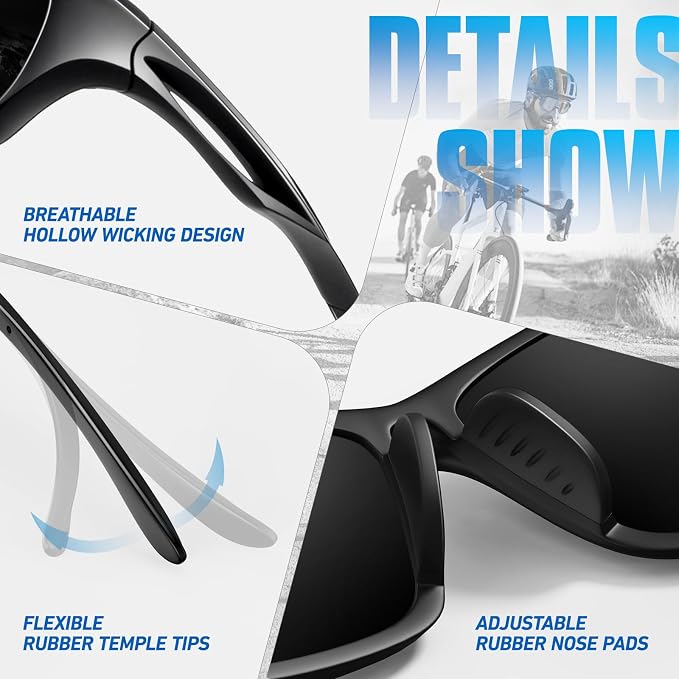 LINVO Polarized Sports Sunglasses Men Women UV400 Protection Wrap Around Goggles for Running Cycling Driving Fishing