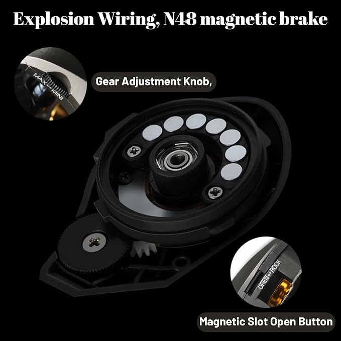 Baitcaster Reel, Fishing Reel, Magnet Braking System, 17.6 LB Max Drag, 7.2:1 and 6.3:1 Gear Ratio