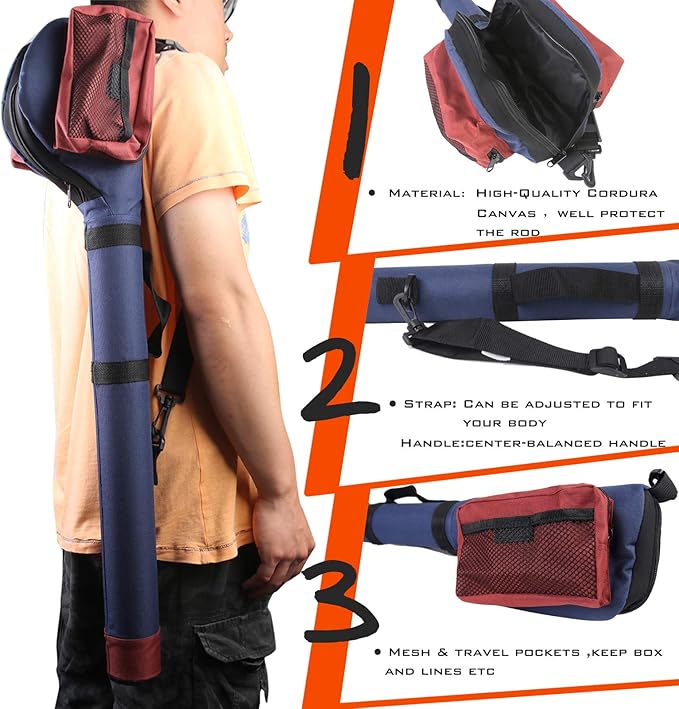 M MAXIMUMCATCH Maxcatch Fly Fishing Rod Case with Reel Pouch, Complete Rod Protection Bag, Single and Dual Rod Tube with Shoulder Strap