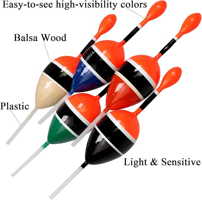 THKFISH Fishing Floats Bobbers Slide Floats Balsa Fishing Bobber Slip Bobbers for Crappie Panfish Trout Bass (1/2oz 2"x5.28") (1/6 1.6"x4.8") 5Pcs