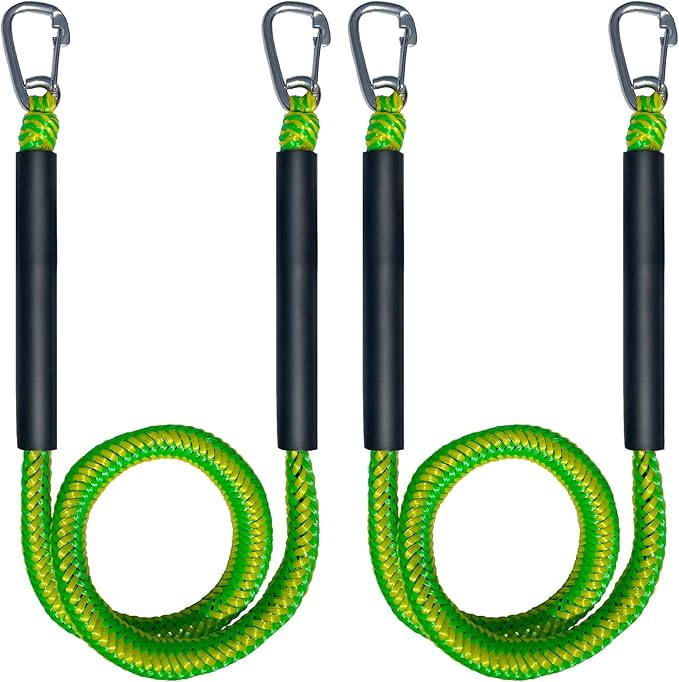 Bungee Dock Line with Double 316 Stainless Steel Clips Floatable Mooring Rope Boat Snubber Docking Rope for PWC, Boat Accessory for Kayak, Watercraft, Bass Boat, SeaDoo, 4FT, 2 Pack