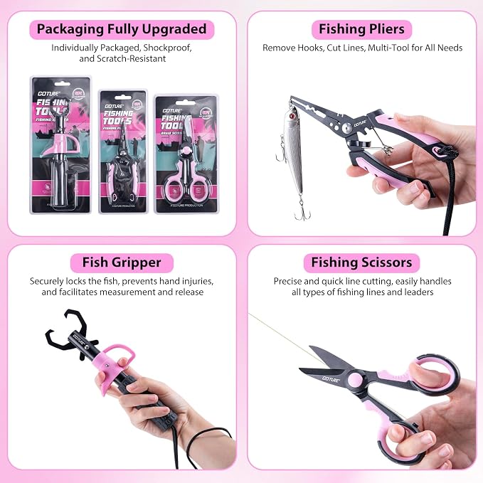 Goture Pink Fishing Rod and Reel Combo with 3700 trays - Spinning Reel Pole with Shimmering Pink Sling Bag - 8FT Telescopic Rod Kit for Starter Travel Saltwater Freshwater