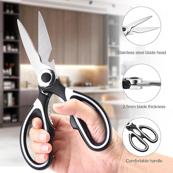 OMDAR Kitchen Scissors 3 Pack - Replacement - Stainless Steel Cooking Shears for Cutting Meat, Food, Fish, Poultry Multipurpose Sharp Sissors for Dishwasher Safe, 8.3 Inch