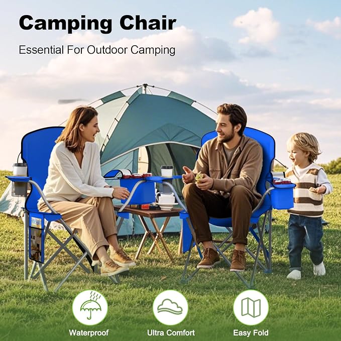 VTOY Folding Camping Chairs Durable 600D Oxford, Portable Outdoor Chair with Cooler Pouch, Cup Holder & Storage Pocket for Camping, Beach, Fishing