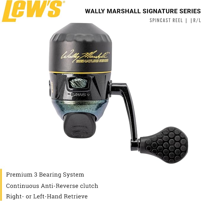 Lew's Wally Marshall Signature Series Spincast Fishing Reel, 2+1 Bearings, 4.3:1 Gear Ratio, All Metal Gears, Reversible Handle (Clam Packaging)