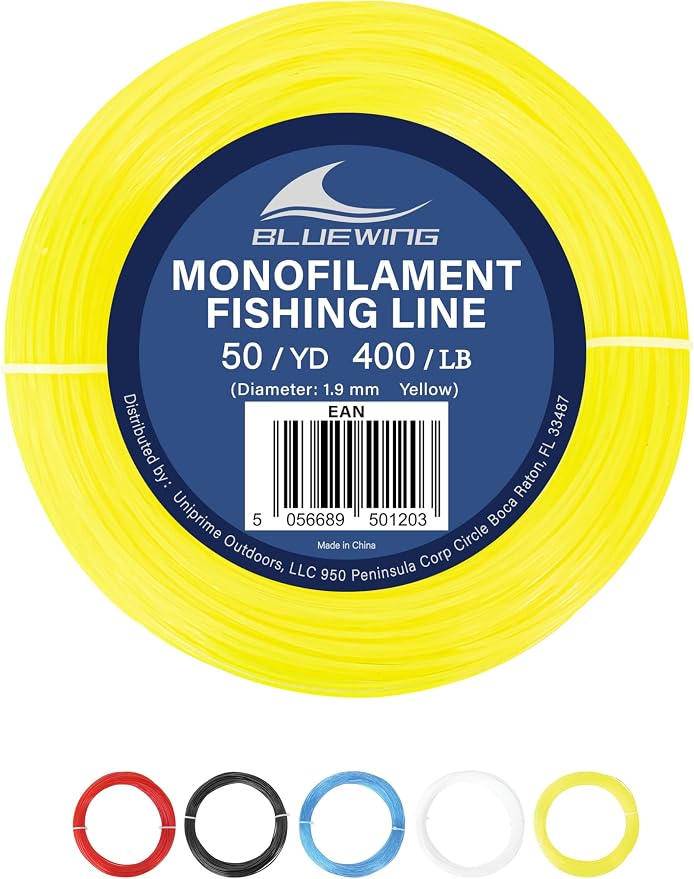 BLUEWING 50/100yd Outrigger Line Rigging Kit Mono with 20pcs/40pcs Aluminum Sleeve Crimps and 1.9mm 400LB Test Monofilament Fishing