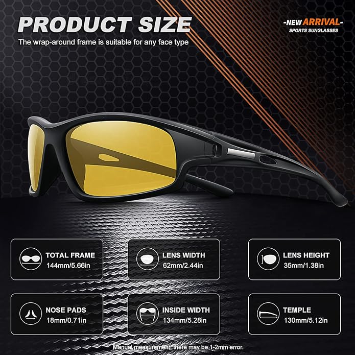 Polarized Sports Sunglasses for Men 100% UV Protection Wrap Around Unbreakable Sun Glasses for Fishing Driving