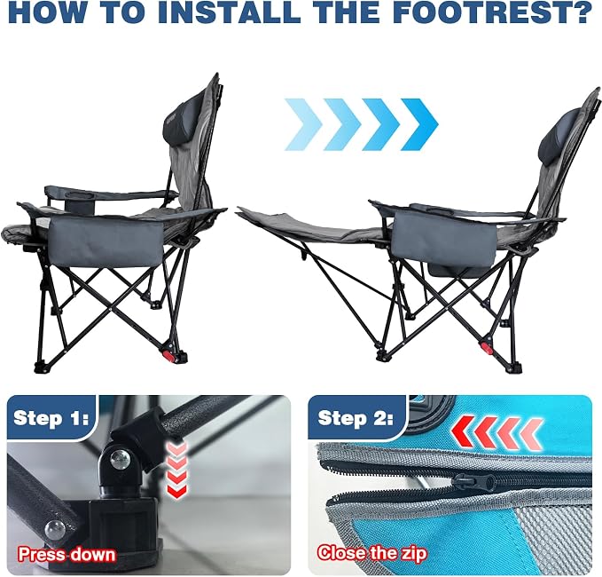 2-Pack Reclining Camping Chair 4 Position with Foot Rest Comfortable for Adults 265Ibs Folding Lounger Mesh Beach Chair with Cooler Bag,Cotton Cushion and Cup Holder for Outdoor Patio