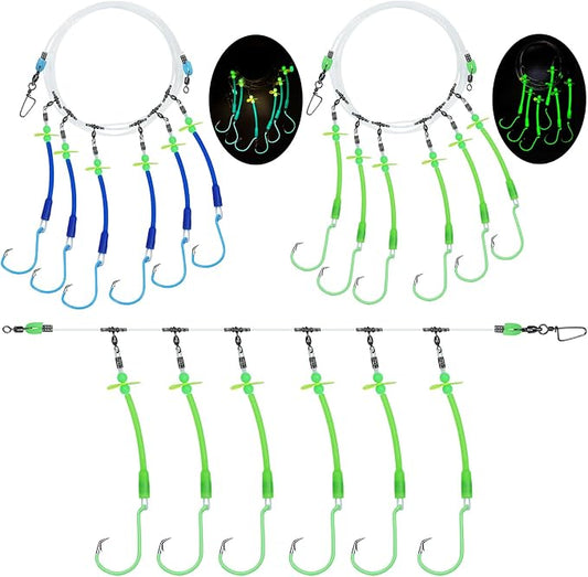 Pre-Rigged Deep Drop Saltwater Rigs – Glow Tubes, Hooks, Beads & Spinner Blade – 6/0 8/0 Circle Hooks for Snapper/Grouper/Tilefish (3/6 Hooks)