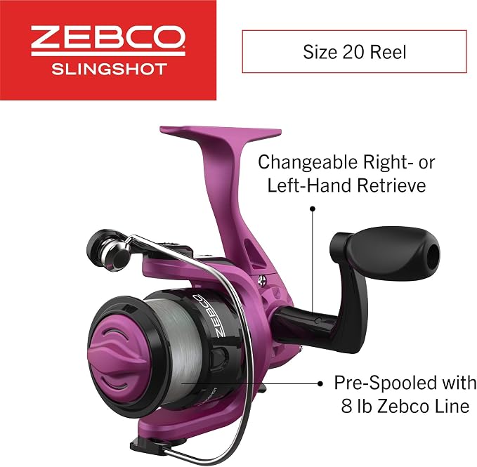 Zebco Slingshot Spinning Reel and Fishing Rod Combo, 2-Piece Medium-Light Durable Fiberglass Rod, Comfortable EVA Handle, Pre-Spooled with 8-Pound Cajun Fishing Line