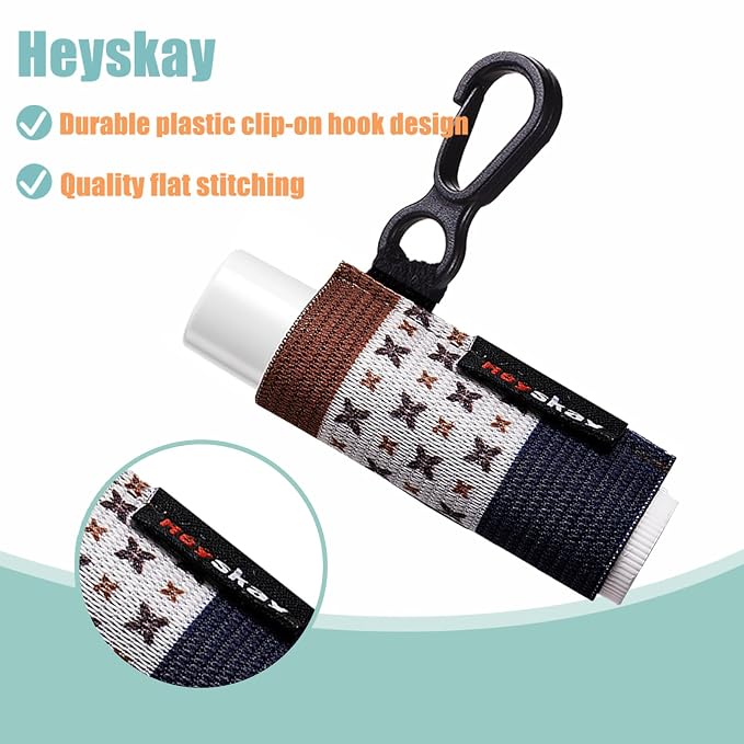 HEYSKAY 8PCS Lip Balm Keychain Holder Compatible with Chapstick, Stocking Stuffers Gifts Keychain Lip Gloss Holder Key Chain Lipstick Holder Sleeves(Classical Strap Patterns)