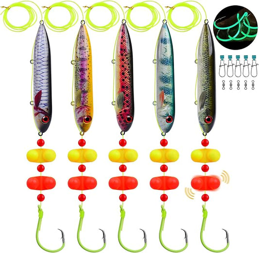 PROBEROS Catfish Fishing Rigs - Bank Fishing Set with 5pcs/Set, 6/0, 8/0, 10/0 Circle Hooks Circle Hooks, High Visibility, Ready to Use Catfish Rigs