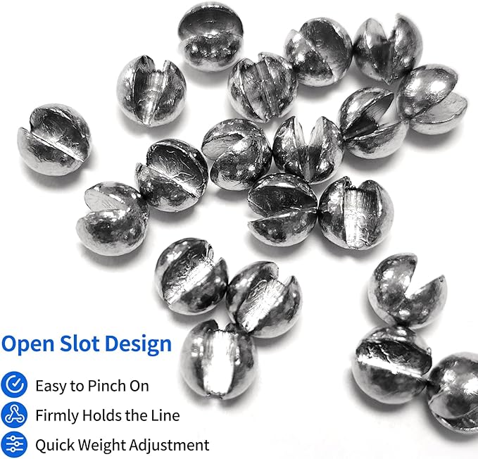 Split Shot Fishing Weights Sinkers, 200Pcs Fishing Split Shot Weights 5 Sizes, Removable Split Shot Sinkers for Fishing Line, Round Dispenser Box for Bass Trout Crappie Panfish