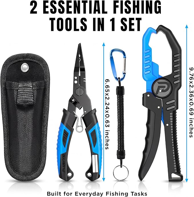PLUSINNO Fishing Gear, Fishing Tools, Fishing Accessories, Corrosion Resistant Fishing Pliers Kit, Fishing Knife, Floating Fish Lip Gripper Fishing Gifts for Men, Gifts for Fishermen