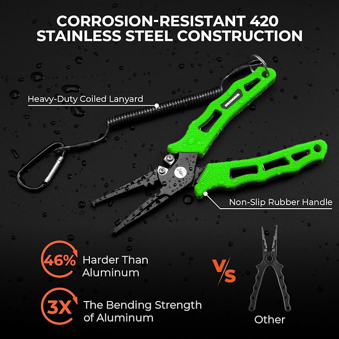 KastKing Cutthroat 7 inch Fishing Split Ring Pliers, 420 Stainless Steel Fishing Tools, Saltwater Resistant Fishing Gear, Tungsten Carbide Cutters