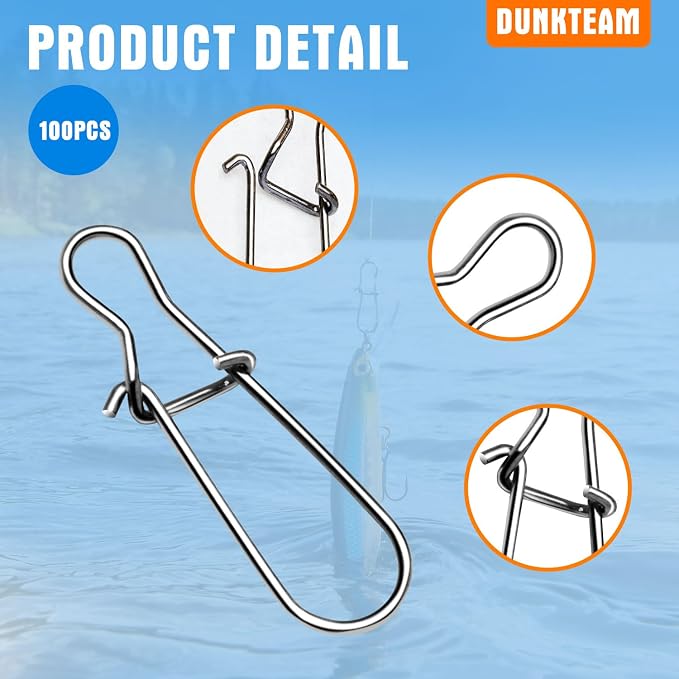 100PCS Size 0-8 Stainless Steel Duo Lock Snap Clip Swivel Lure Snaps Fishing Clips Swivels Fishing Tackle Kit Fishing Snaps Clip High Strength Fishing Gear Hooked Snap