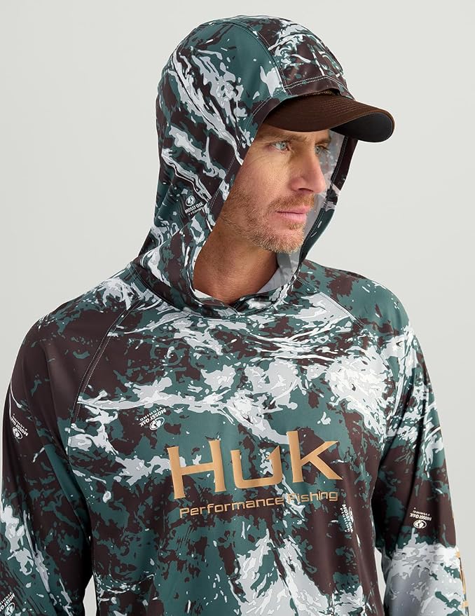 HUK Mens Pursuit Pattern Crew Sleeve Shirt, Performance Shirt