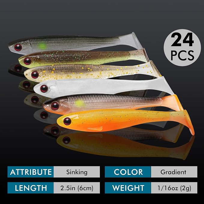 TRUSCEND Shadtale Easy Catch Soft Fishing Lures, Unique Vibration and Action for Various Rigs, Paddle Tail Swimbaits Trailer for Bass, Trout, Crappie, Walleye, Redfish, Saltwater & Freshwater Fishing