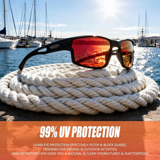 Polarized Sports Sunglasses for Men UV400 Protection, Lightweight Wrap Around Sun Glasses for Fishing Cycling Running