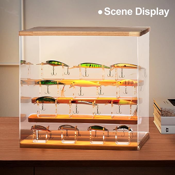 Fishing Lure Display Lure 13 Pack Stand LED Storage collectable Fishing Bedroom Decor Fishing Lure Display case led Display case collectable Fishing Room Decor