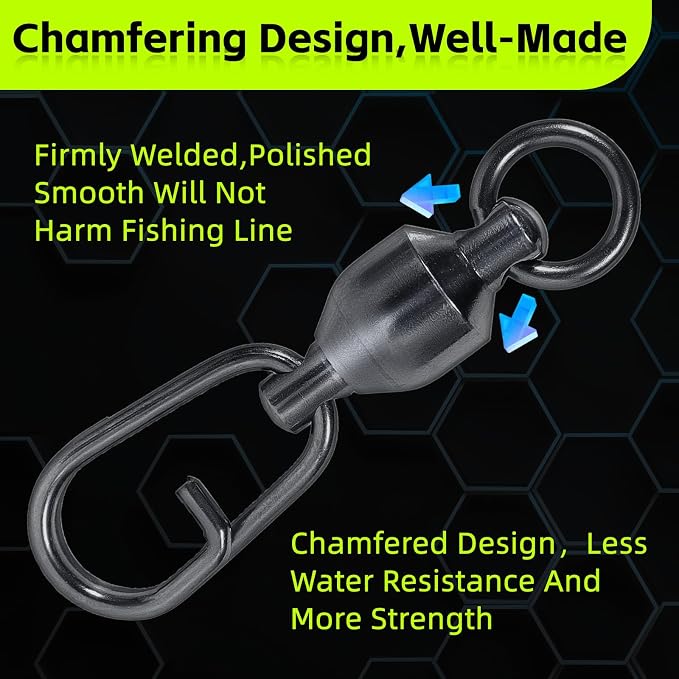 9KM DWLIFE Fishing Swivels & Snaps 25Pcs & Quick Change SnapsHigh Strength Snap Swivels Stainless Ball Bearing Fishing Swivels Freshwater/Freshwater
