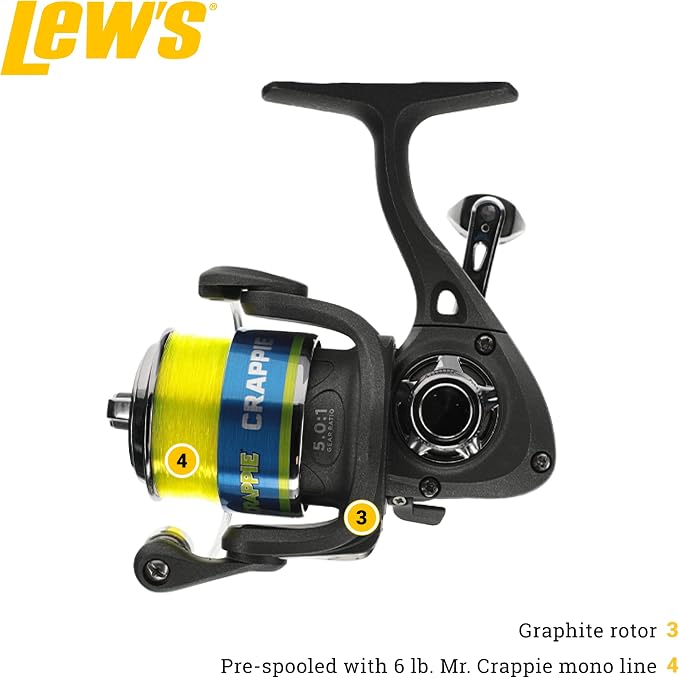Lew's Crappie Thunder Spinning Reel and Fishing Rod Combo, 2-Piece IM6 Graphite Blank, Size 75 Reel, Right or Left-Hand Retrieve