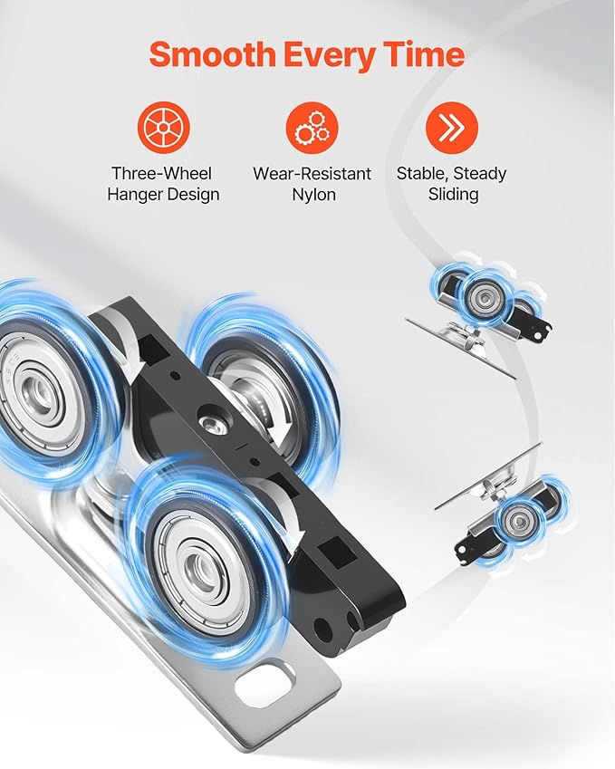 VEVOR Bypass Sliding Door Hardware Kit, 4 ft Aluminum Alloy Dual-Track Bypass Door Hardware, Smooth and Quiet Sliding, Easy to Install, for 1" to 1 3/4" Thickness 24" Width 2 Door System, for Closet
