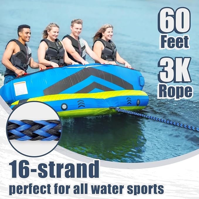 Boat Tow Rope 60ft 3-6K, Floating Ropes for Towable Tubes Accessories
