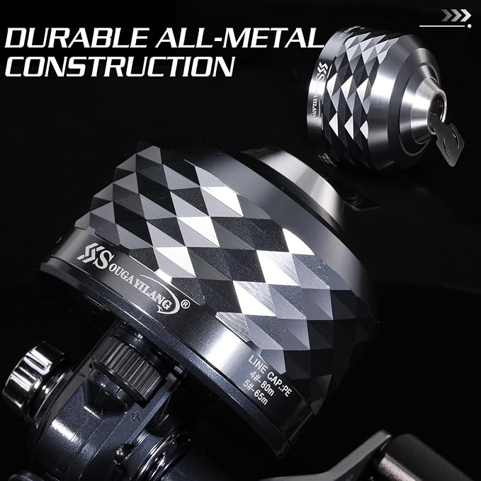 Sougayilang Spincast Fishing Reel - 3.9:1 High Speed, All-Metal Gears, 10LB Drag - Easy Push Button Casting for Bass, Trout, Catfish - Left/Right Hand Changeable，Includes Monofilament Line