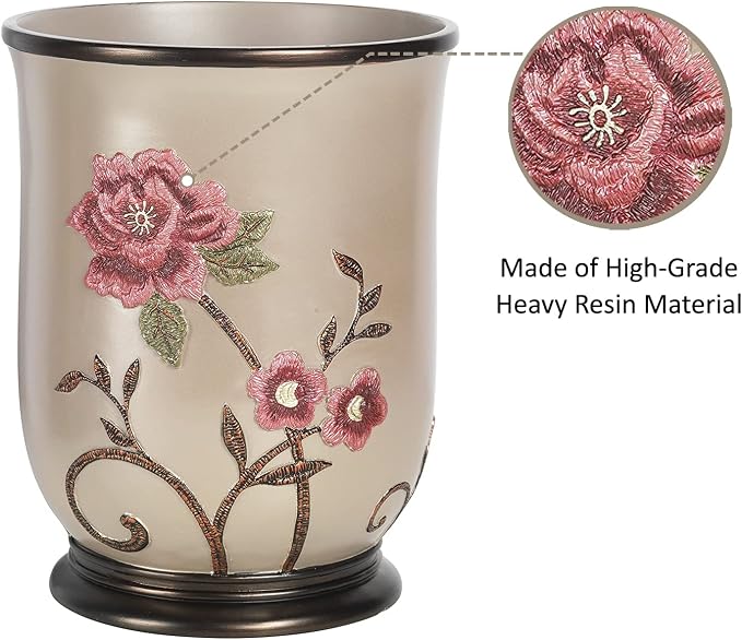 Zahari Home 2pc Larrisa Floral Bathroom Decor Set Waste Basket for Bathroom & Tissue Cover Modern Classic Contemporary Decor Stylish Unique Design Beautiful Bathroom Accessories Set