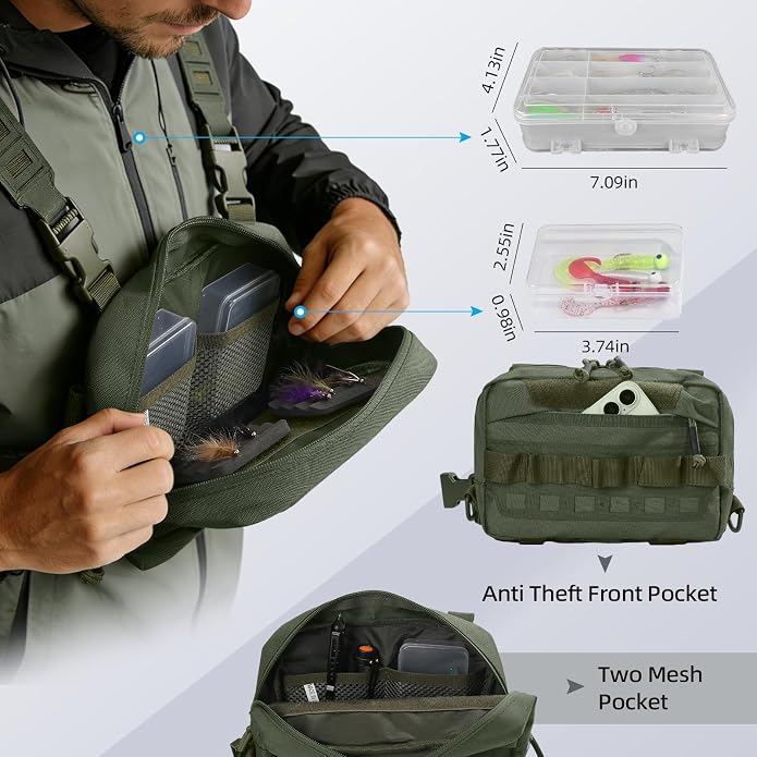 Outdoor Chest Bag for Men, Water-Resistant Fishing Chest Pack, Tactical Vest for Running, Cycling, Hiking