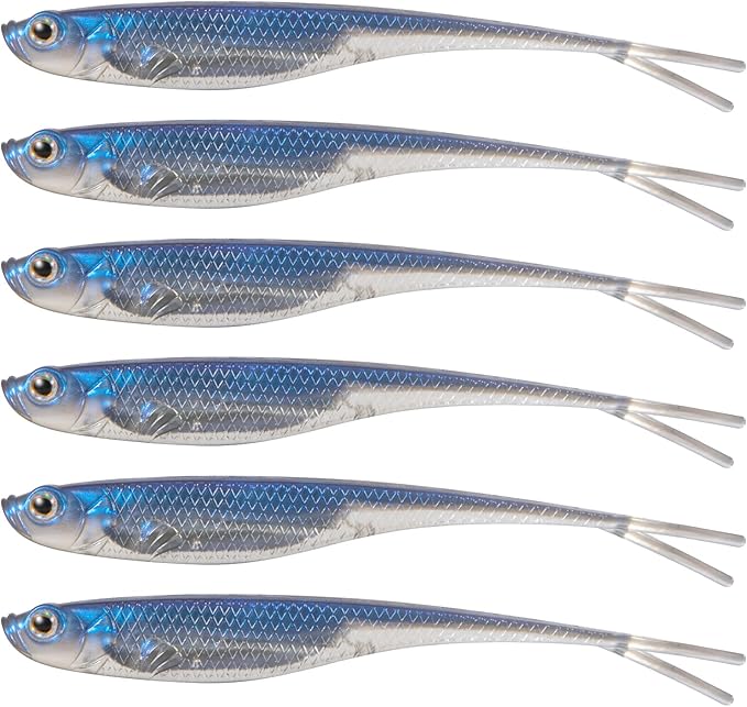 Dr.Fish Soft Plastic Baits, Fork Tail Soft Jerkbait Minnow Lures, 3 to 4-3/4 Inches Soft Swimbaits Jerk Shad Baits Crappie Bass Fishing Lures