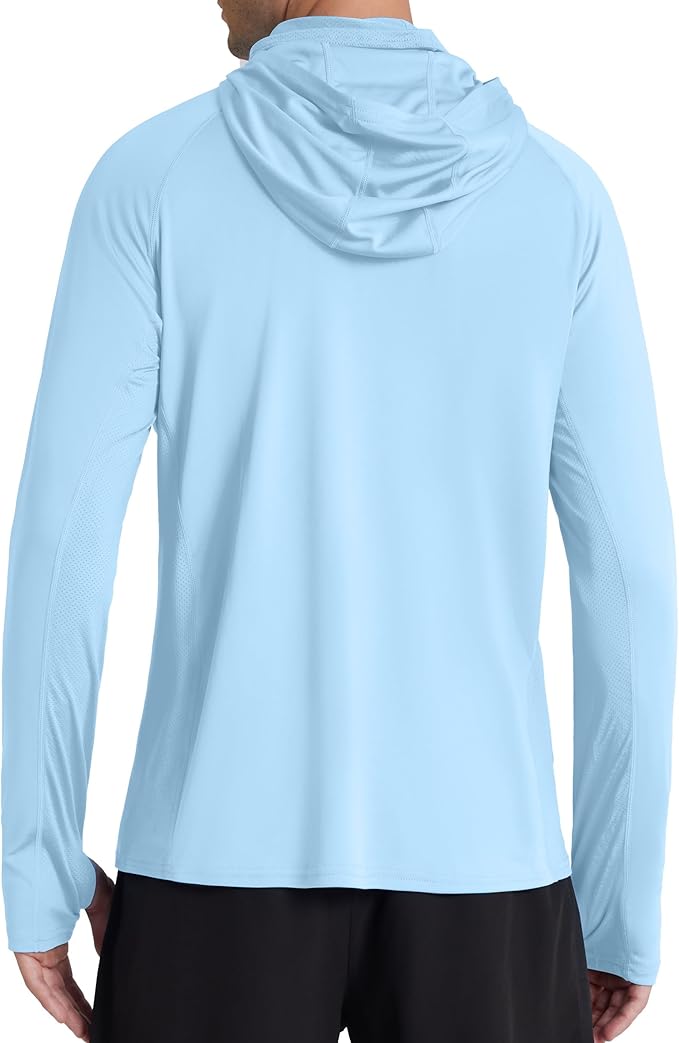 Roadbox Men's UPF 50+ Hooded Fishing Shirts Long Sleeve Sun Protection Hoodie, Hiking Running Swimming Rash Guard with Mask