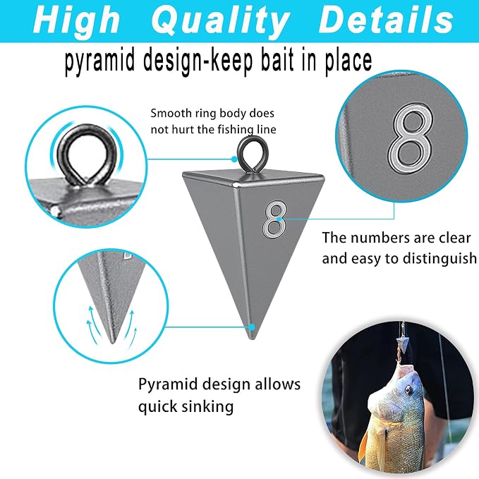 Pyramid Sinkers for Surf & Saltwater Fishing Weights - Durable Lead Fishing Sinkers, 1oz,2oz,3oz,4oz,5oz,6oz,8oz, Assortment Packs.