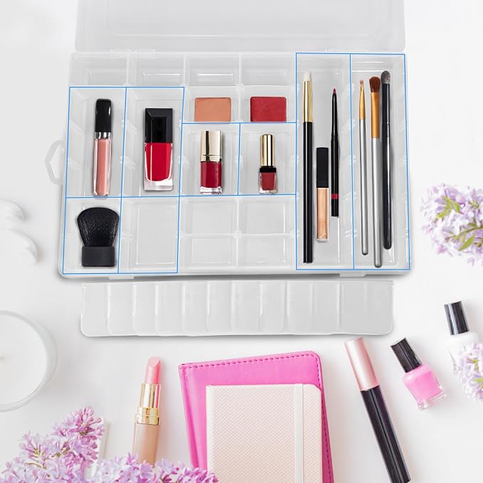 Guyuyii 4 Pack Clear Plastic Organizer Box - 36-Grid Adjustable Dividers Storage Container with Secure Lid - BPA-Free Small Part Case for Earrings, Jewelry, Fishing Lures, Screws & Hardware, No Handle