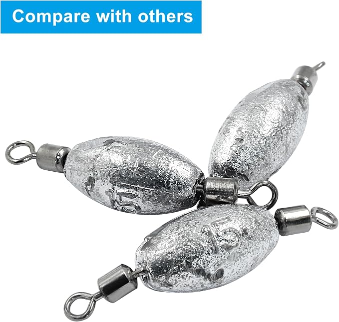Uenhoy Fishing Weights Inline Trolling Fishing Sinker Tackle with Inner Swivels, Oval Drop Casting Fishing Weight Sinkers