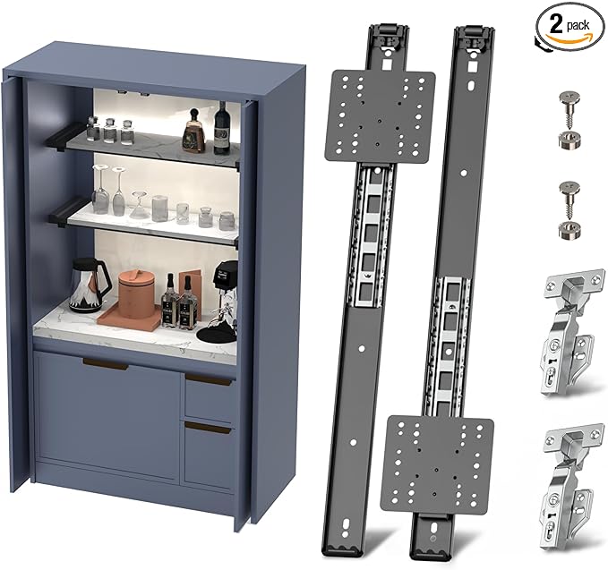 Cabinet Pocket Door Slide System Kit 22",2PCS Inset Sliding Hardware for Hidden Cabinet Doors, 45lbs Capacity, Space Saving Pocket Door Hardware for Kitchen, Pantry, Closet