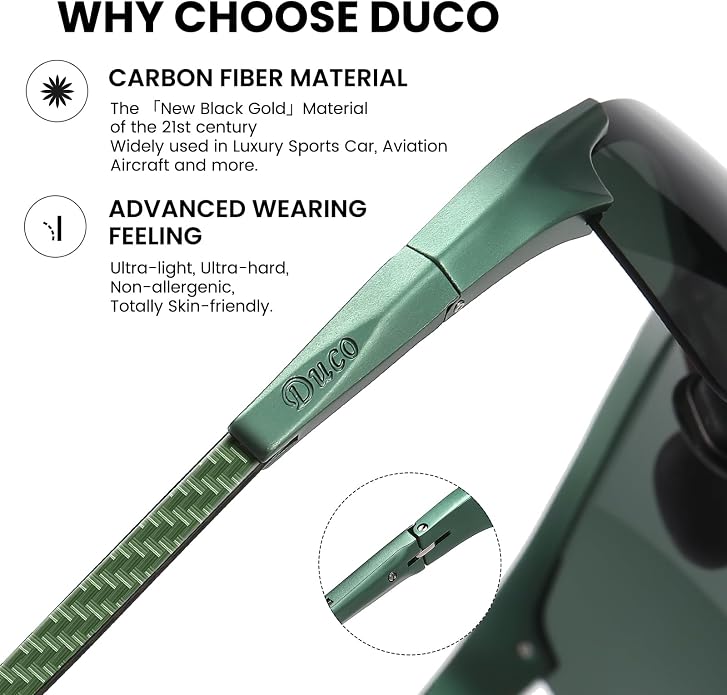 DUCO Polarized Sunglasses Mens Ultralight Carbon Fiber Sun Glasses for Men Driving Sports Fishing UV400 Protection DC8277