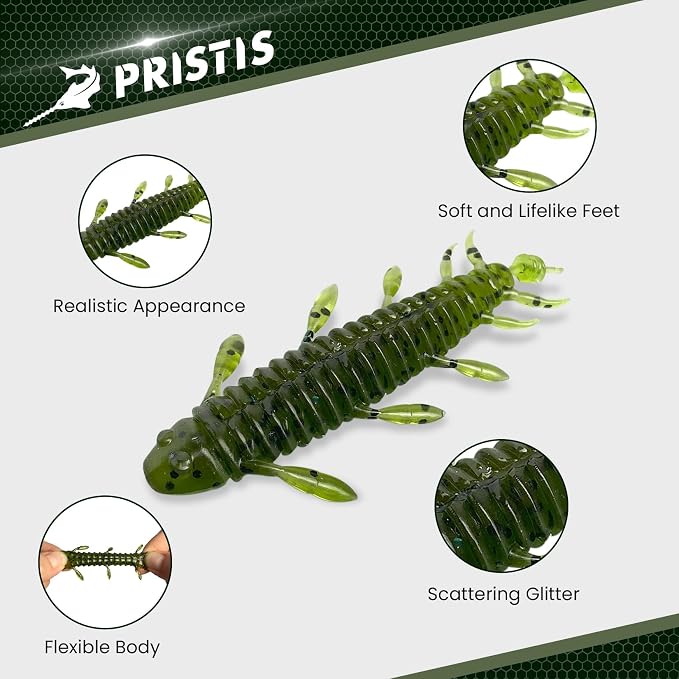 Pristis 10 pcs Chariot Bug Soft Lures, Wacky Worms Baits for Bass Fishing, Durable Plastic Insect Swimbait Set for Texas Carolina Weightless Finesse Rig Kit Gear Saltwater Freshwater Pike Perch