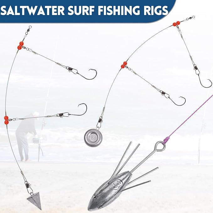 Surf Fishing Tackle Kit Surf Fishing Rigs Double Hook Bottom Rigs Hi-Lo Rig Fishing Leader Rig Pier Fishing Catfishing Bottom Fishing Beach Ocean Saltwater Fishing Rigs