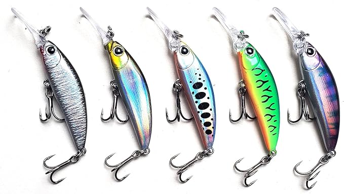 Minnow Fishing Lures crankbaits Set, 1/5oz Hard baits with Vibrant Colors for Trout, bass, Perch - Ideal for Stream and Lake Fishing， 5-Pack