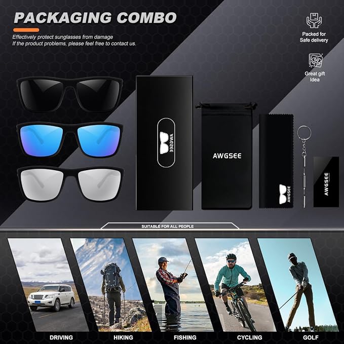 Polarized Sunglasses for Men, UV Protection Lightweight Sun Glasses for Driving Fishing Golf