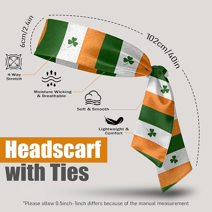 Flag Tie Headbands for Men Women, Moisture Wicking Sweatband Breathable Sports Headwrap, Non-Slip Stretchy Adjustable Fitness Hair Band