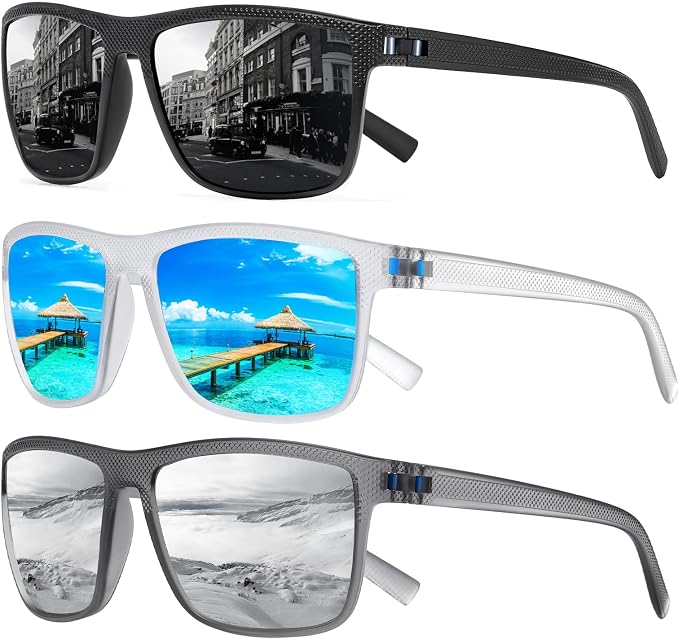 Square Polarized Sunglasses for Men and Women Lightweight Frame Sun Glasses with UV Protection